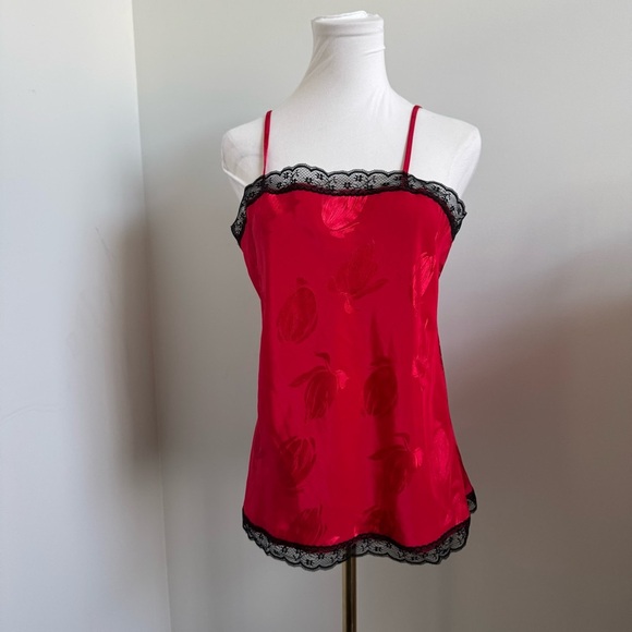 Y2K Red Rose Lace Camisole | Vintage Satin Tank Top | Fairycore Lingerie Style - Picture 3 of 6